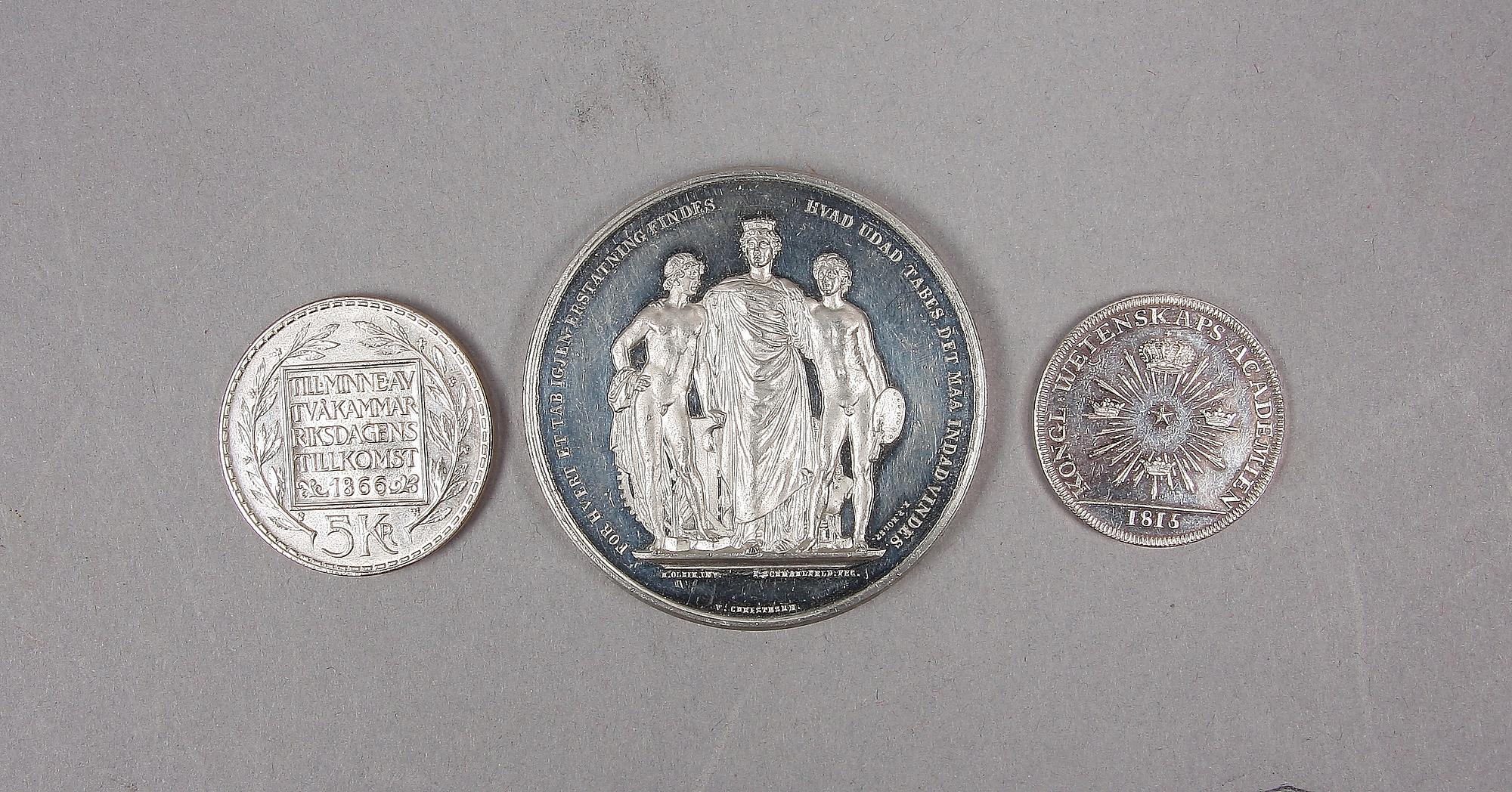 PARTI MINNESMYNT, 6 delar, silver och brons, 1872-1968. Ca 100 g silver.