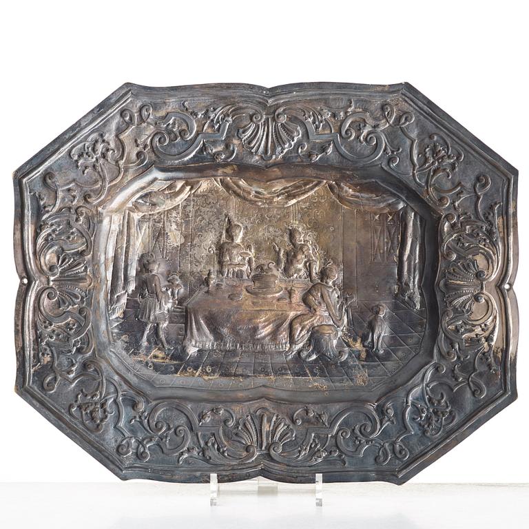 A Swedish silvered brass dish, 18th century.