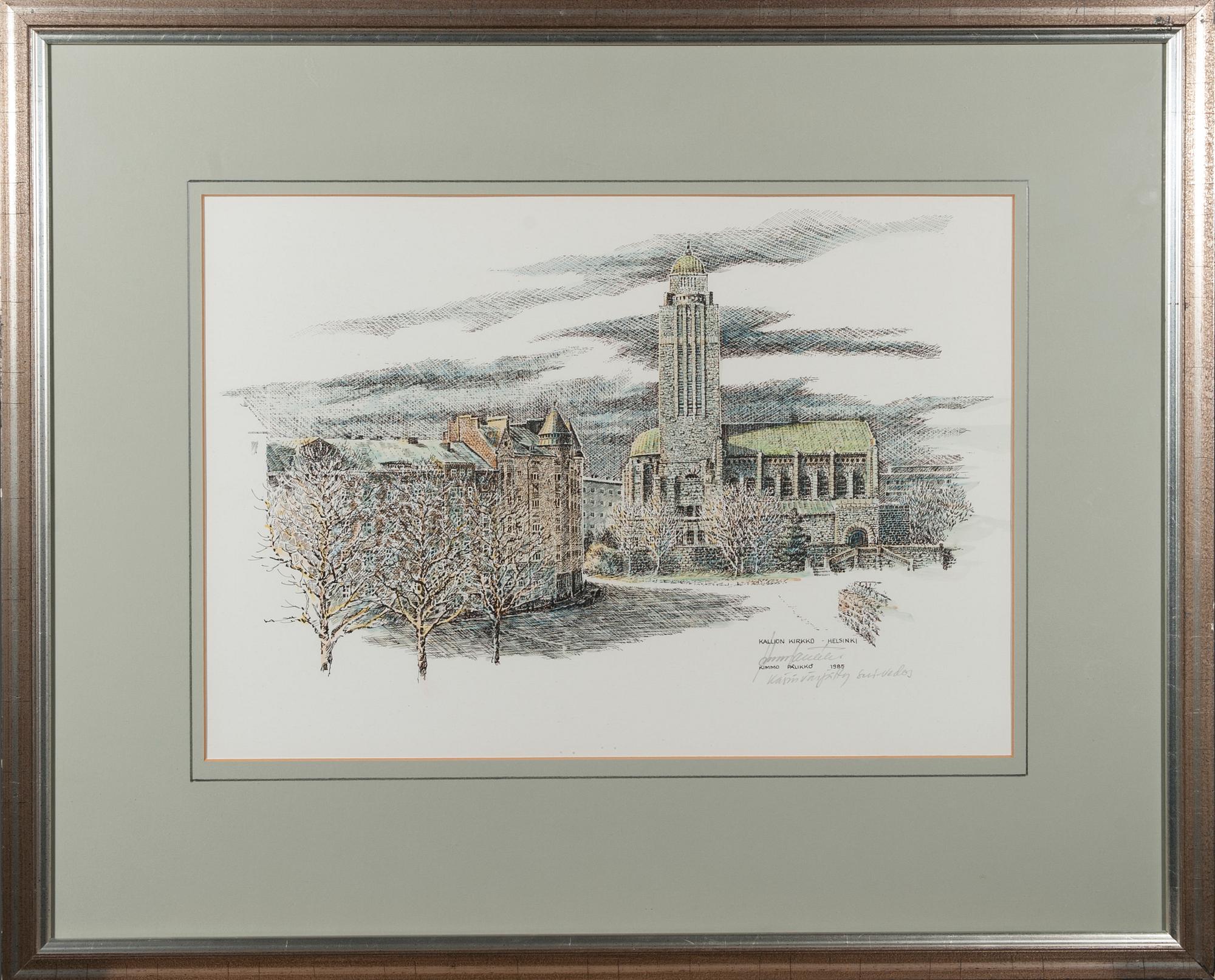 KIMMO PÄLIKKÖ, handmålat seritryck, signerad och daterad 1985.