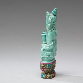 A turquoise figure of a bodhisattva, Tibet, late 19th Century.