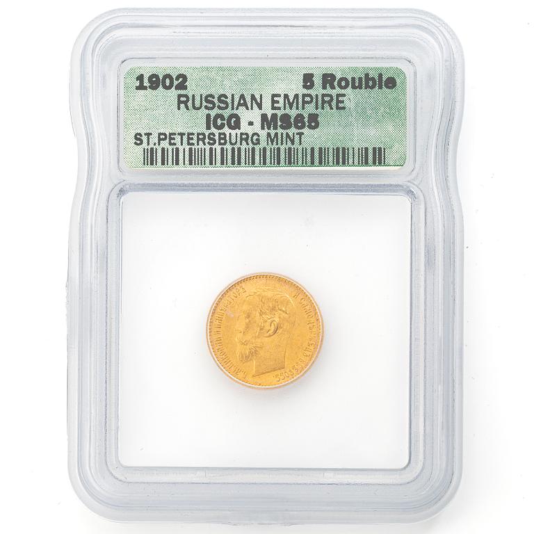 Guldmynt, Ryssland, Nikolaj II, 5 Rubel, 1902.
