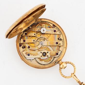 Pocket watch, 18K gold, with chain in 18K gold, 39 mm.