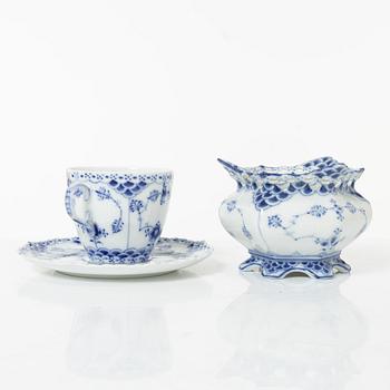 Royal Copenhagen, dinner and coffee service, 81 pcs, Blue Fluted, Full and Half Lace.