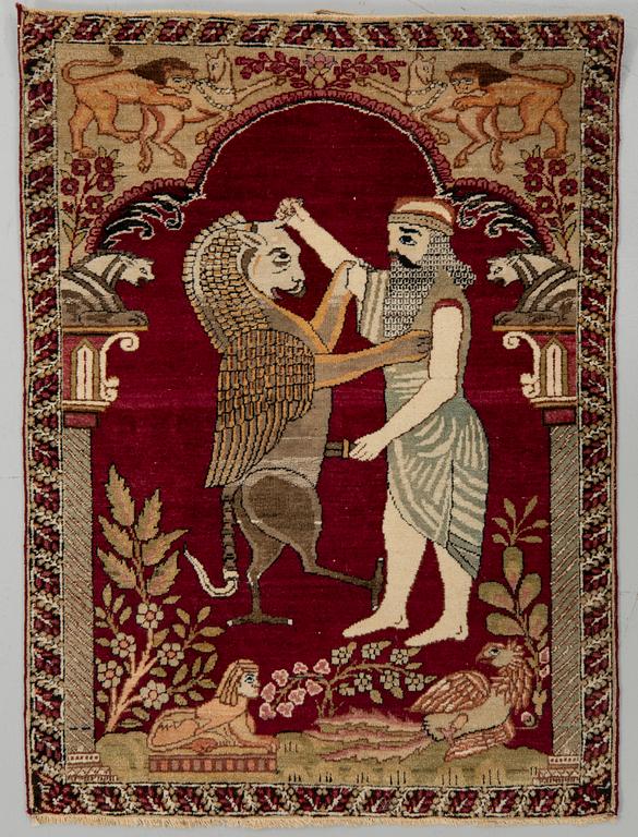 Carpet, figural, Tabriz, wool on cotton warp, 80 x 60 cm.