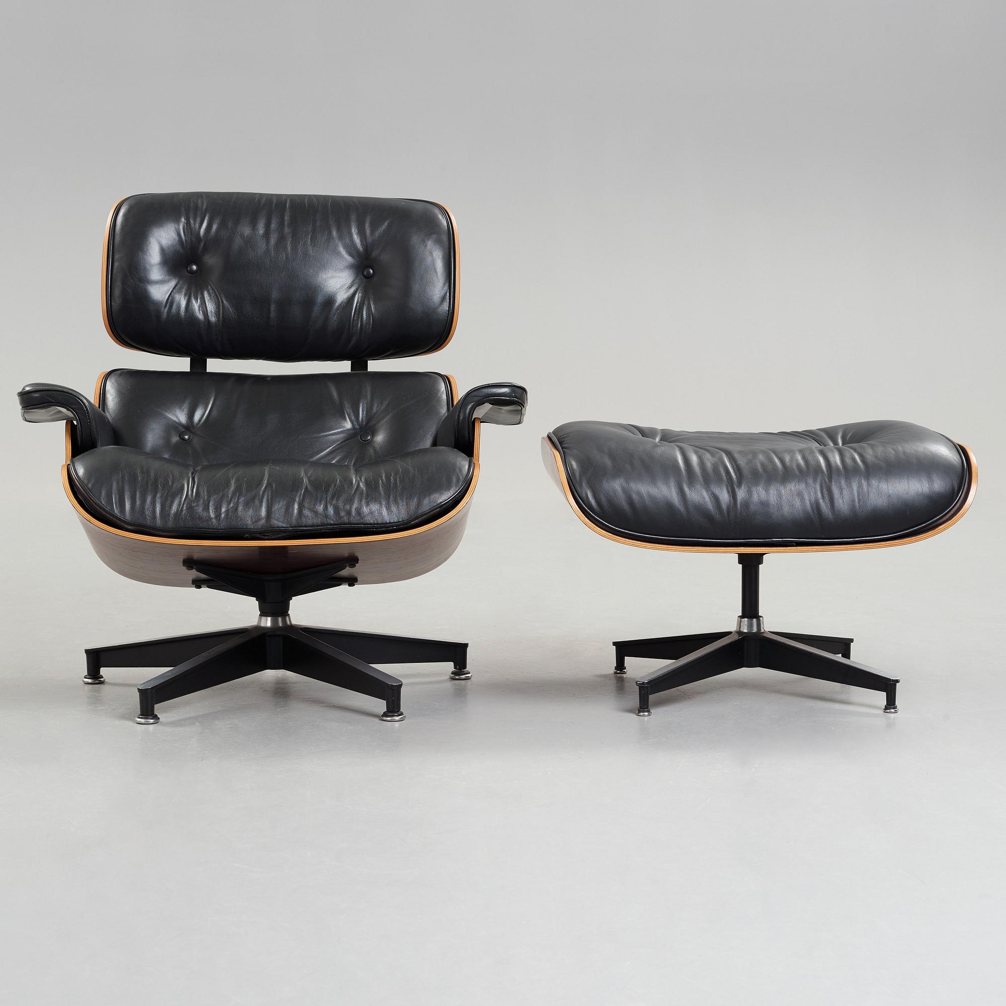 Charles & Ray Eames, fåtölj med ottoman "Lounge chair", Herman Miller, USA.