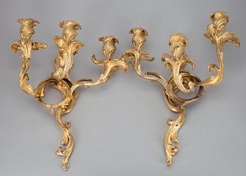 VÄGGLAMPETTER, ett par, brännförgylld brons, sannolikt Ryssland, 1800-talets mitt.