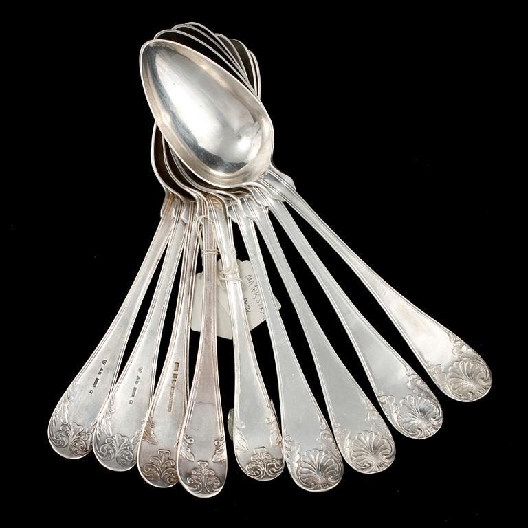 MATSKEDAR, 9 st, silver, 1800-tal. Vikt 495 g.