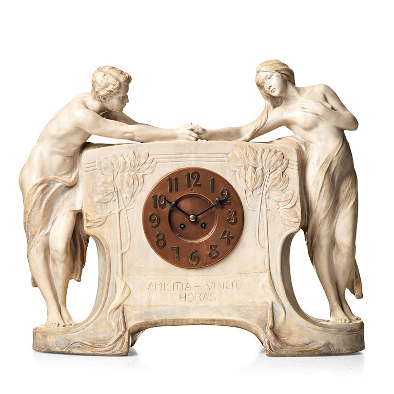 FRIEDRICH GOLDSCHEIDER, a ceramic mantel clock "Amicita", Simon, Wien, ca 1901/02, model 2305.