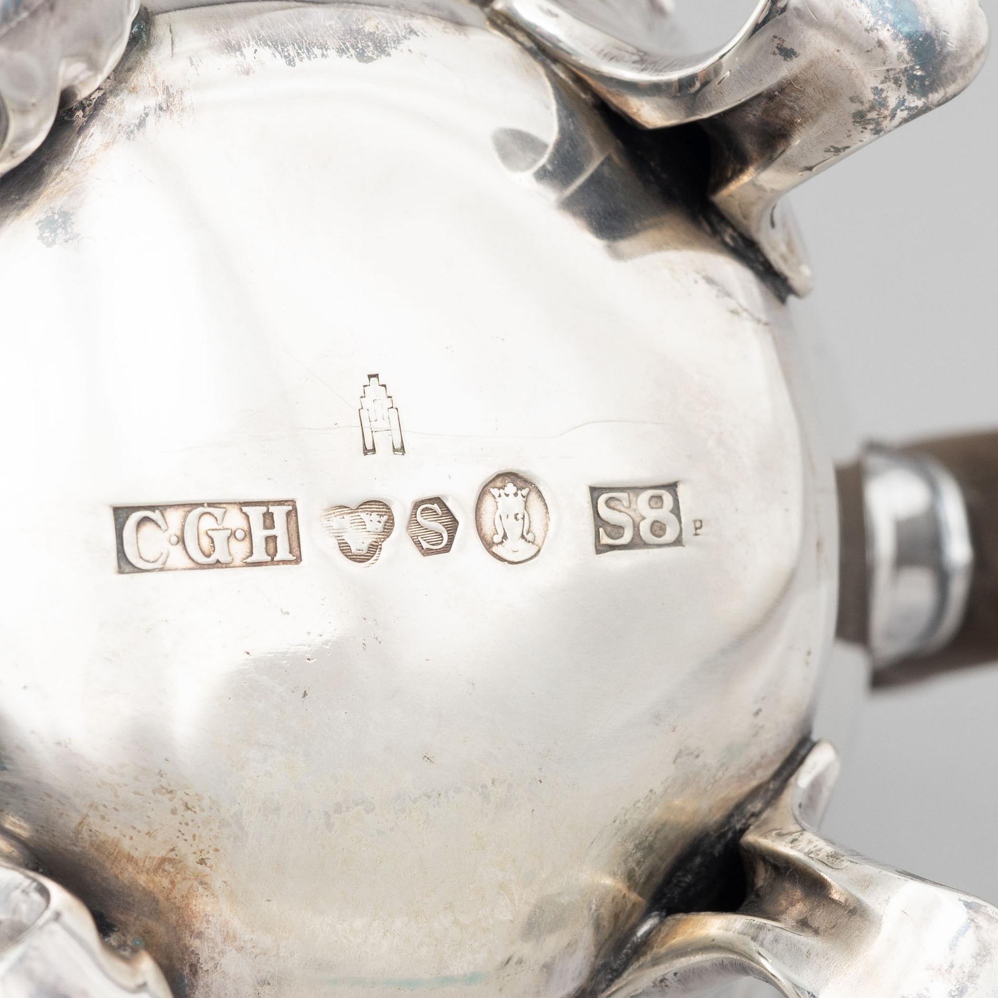 A three piece silver coffee set, mark of CG Hallberg, Stockholm 1944-1946.