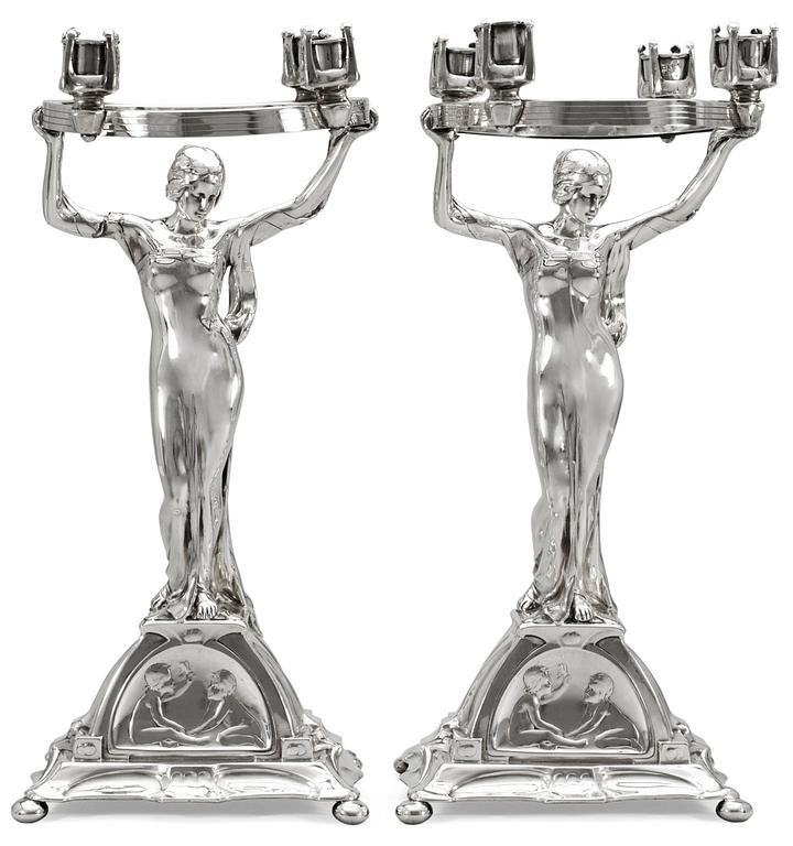 A pair of B&G IMPERIAL ZINN candelabra, Germany 1899-1910.