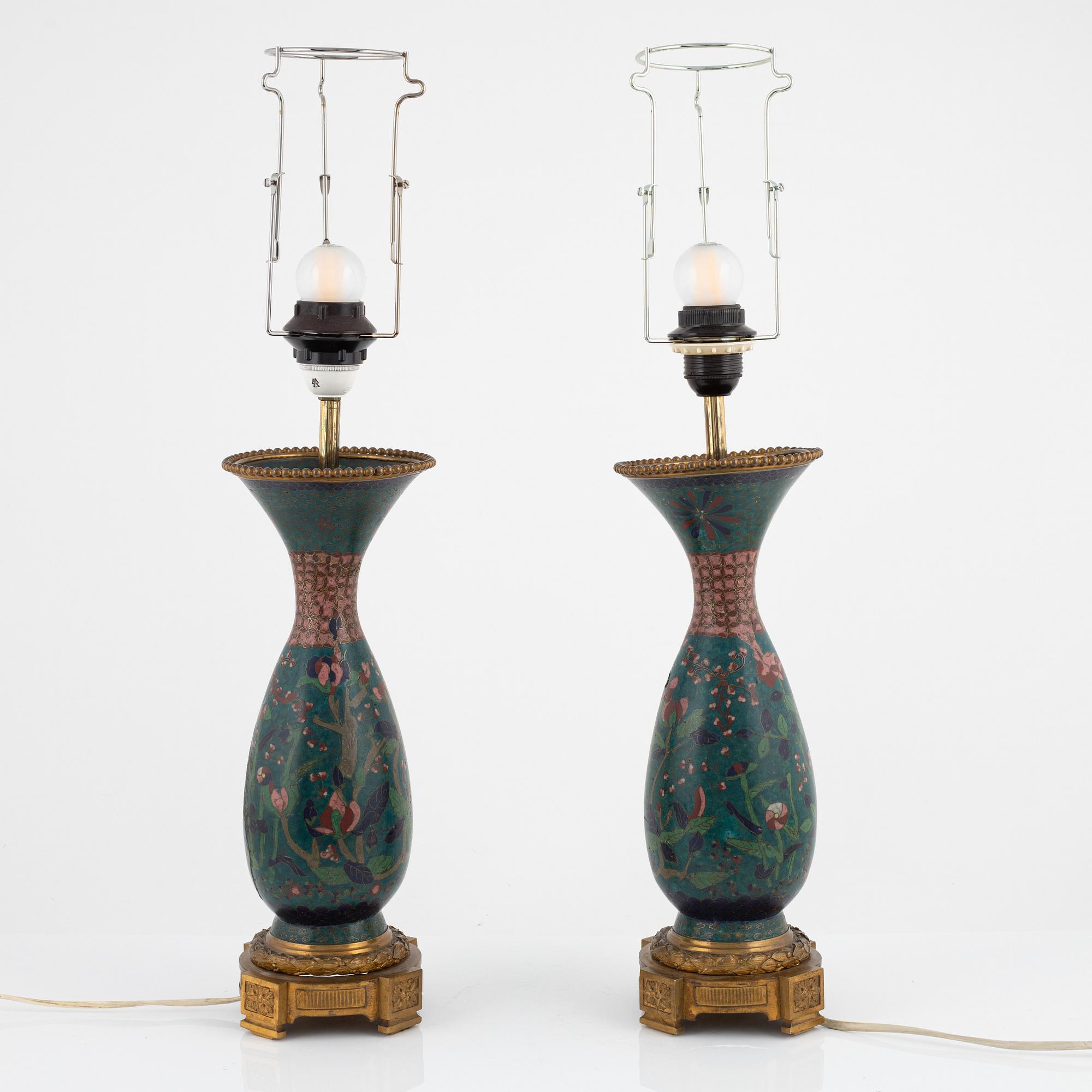 A pair of cloisonné table lamps, Japan, Meiji, circa 1900.