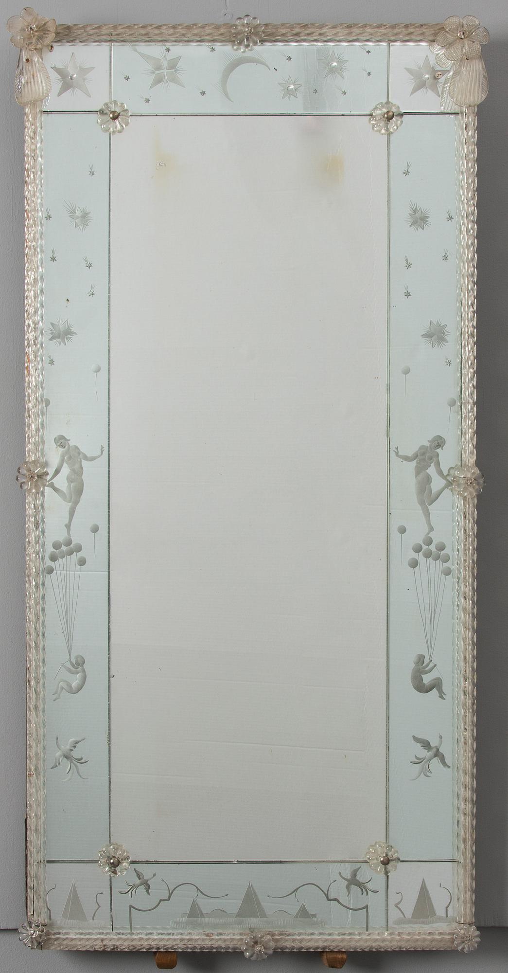 SPEGEL, glas, venetiansk stil, 1900-talets mitt.