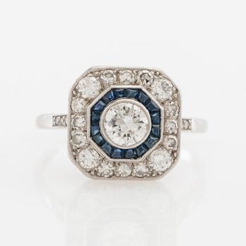 Ring of platinum with diamonds and faceted sapphires, Art Deco, K Anderson Stockholm 1938.