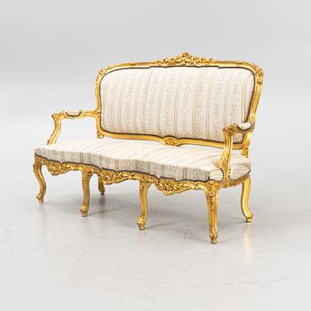 Sofa and a pair of armchairs, Rococo style, second half of the 20th century.