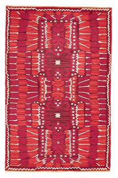 178. Barbro Nilsson, MATTO, "Strålblomman, röd", flat weave, ca 313,5 x 200-202,5 cm, signed AB MMF BN.