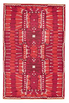 178. Barbro Nilsson, MATTO, "Strålblomman, röd", flat weave, ca 313,5 x 200-202,5 cm, signed AB MMF BN.