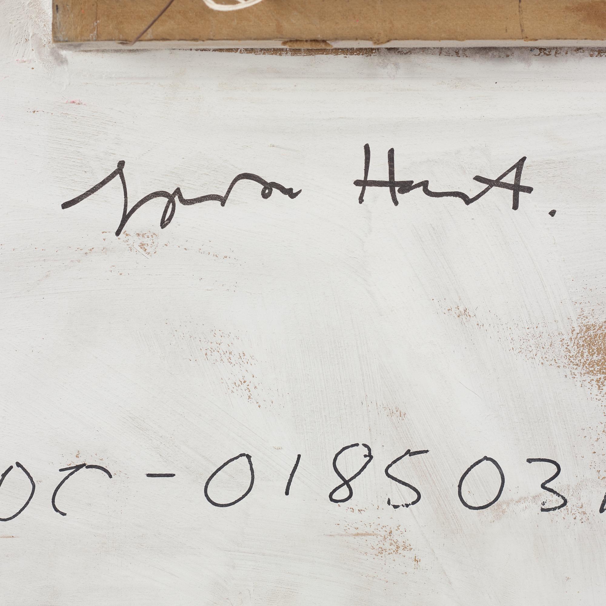 Gordon Hart, signed and dated 1984 on verso. Diptych. Gesso, silver leaf and metal leaf on panel.
