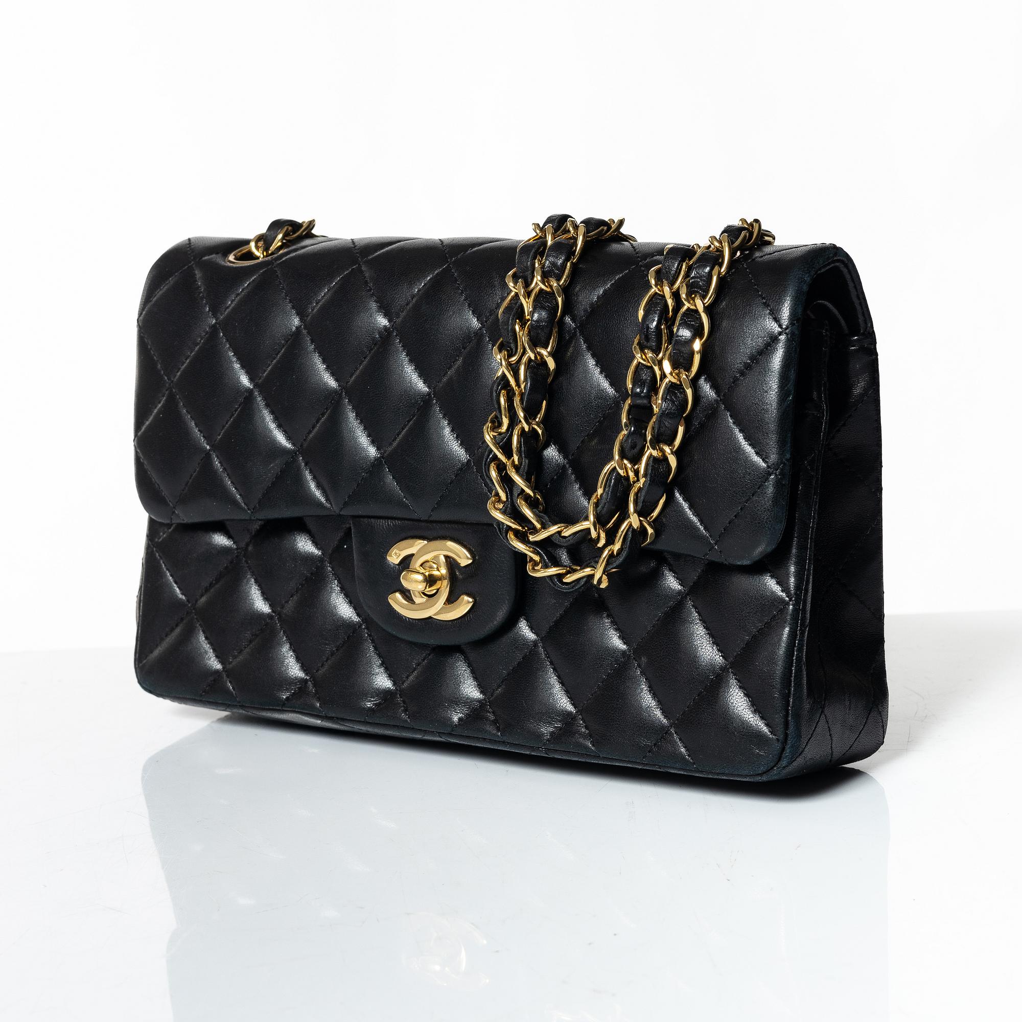 Chanel, A black leather 'Double Flap Bag Small'.