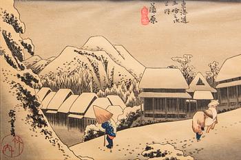 Ando Utagawa Hiroshige efter, träsnitt, Japan signerat.