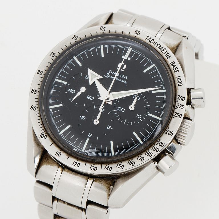 OMEGA, Speedmaster, "Broad Arrow", chronograph, wristwatch, 41 mm.