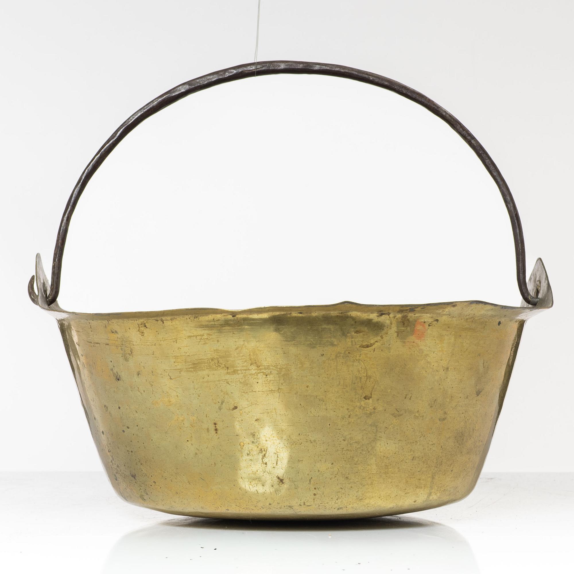 A Swedish brass kettle, 18th century.