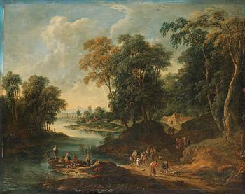 Johann Christian Brand, River landscape with figures.