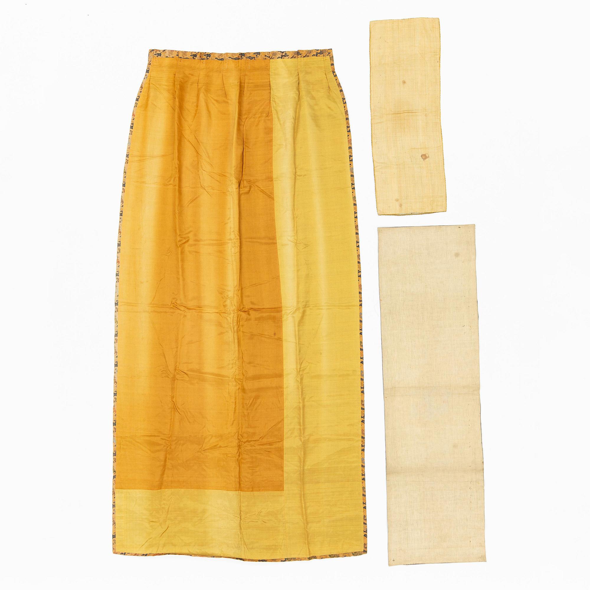 A group of three silk textiles, Qing dynasty.