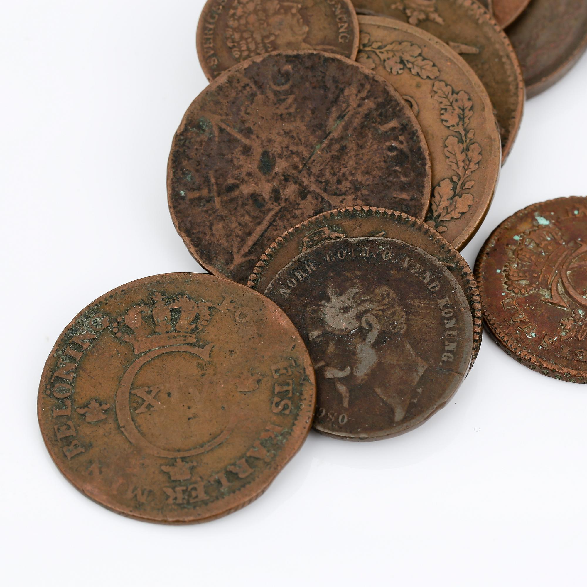 PARTI KOPPARMYNT, 46 st, Sverige, 1800-tal. Total vikt ca 437 g.