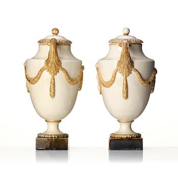 A pair of cream ware vases with cover, Marieberg, late 18th century.