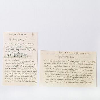 BÉLA BÁRTOK (1881-1945), elva egenhändigt skrivna och signerade brev och brevkort. I huvudsak daterade Budapest 1930-38.