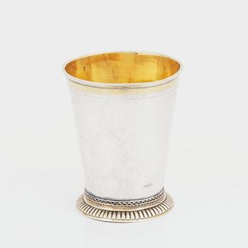 A Swedish early 18th century parcel-gilt silver beaker, mark of Petter Berendt, Stockholm 1702.