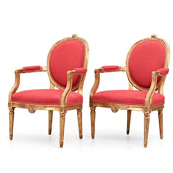 70. A pair of Gustavian late 18th century armchairs.