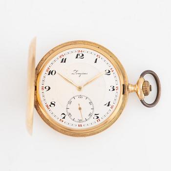 Longines, pocket watch, hunter, 14K gold, 51,5 mm.