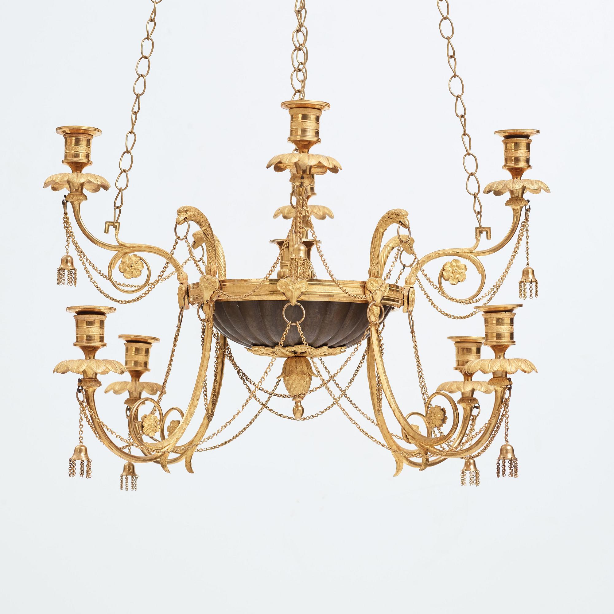 A late Gustavian early 19th century nine-light hanging-lamp.