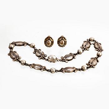 Georg Jensen, halsband och örhängen ett par silver design nr 15.