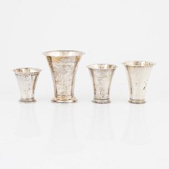 Four Swedish silver miniature beakers, 18th/19th century.