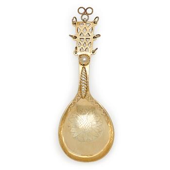 240. A Swedish 18th century silver-gilt spoon, mark possybly of Martin Bergström (Härnösand 1742-1779 (1782)).