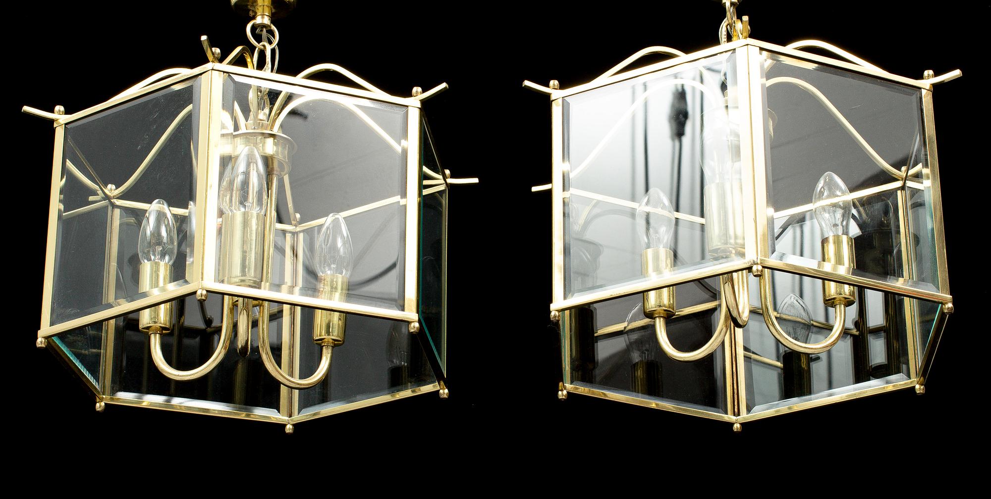 A second half of the 20th Century pair of brass lanterns.