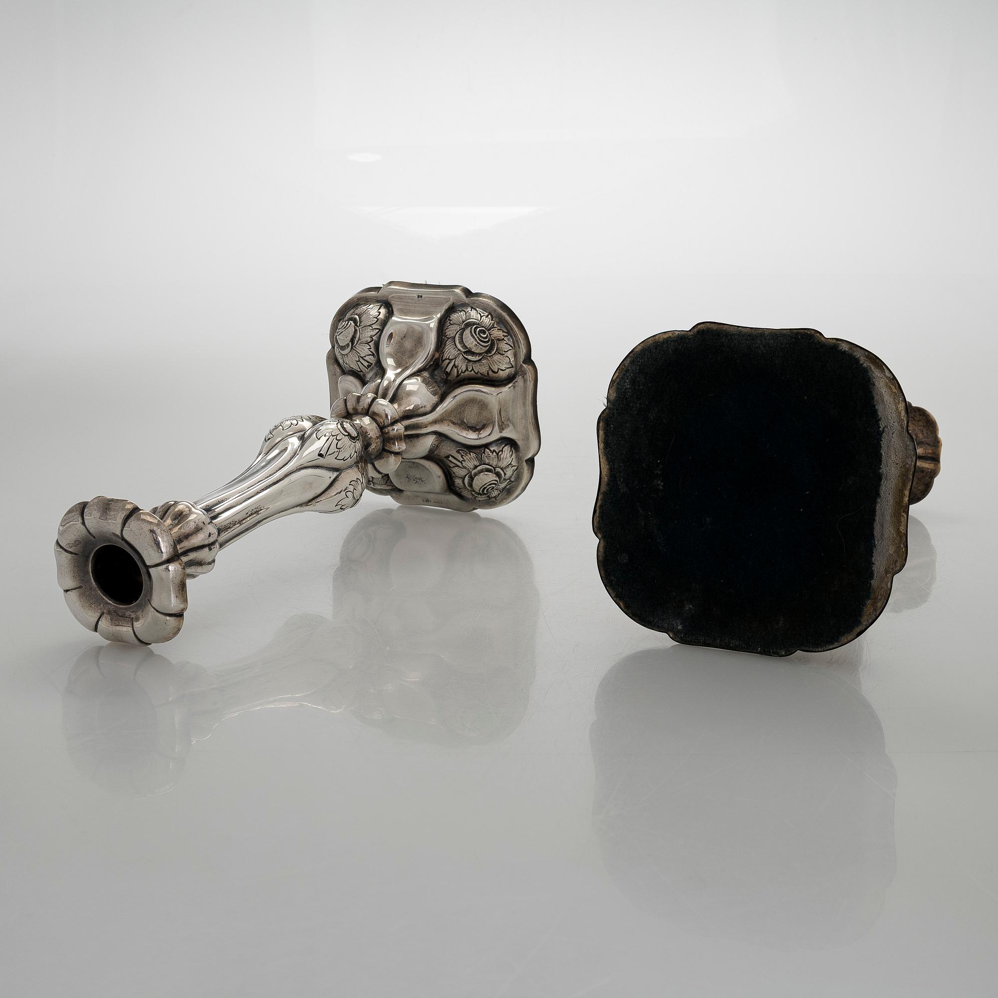 Candleholders, one, a pair, silver, Finnish import marks, 1933.