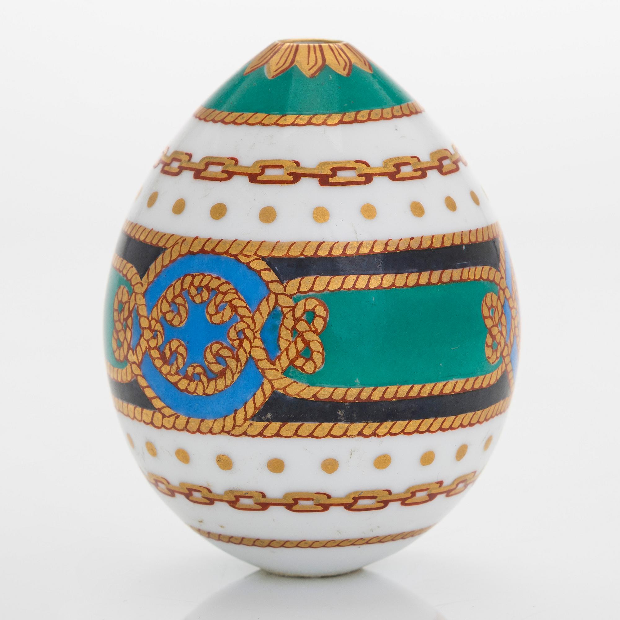 A Russian porcelain egg, part of the Derzhava service,Imperial Porcelain Factory, Saint Petersburg late 19th century.