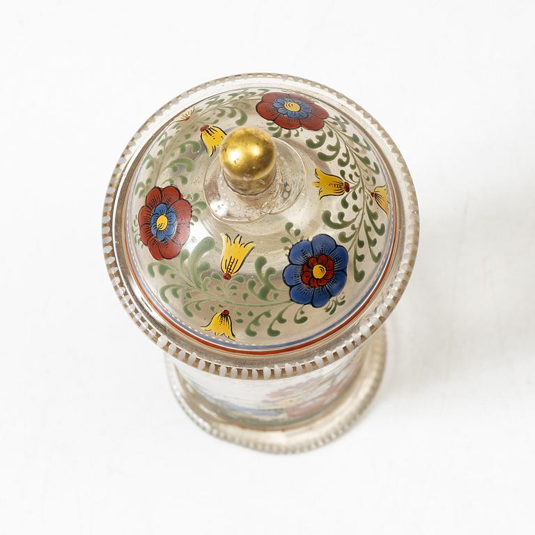 A historic style Bohemian glass cup with cover, 19th century.