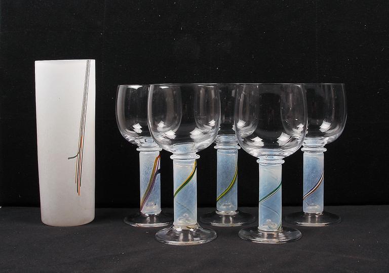 POKALGLAS, 5 st samt VAS, Gunnar Cyrén, Orrefors.