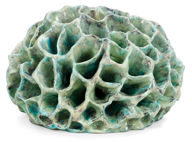 A Hans Hedberg faience sculpture of a sponge, Biot, France.
