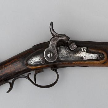 A Swedish percussion gun, reworked, 19th century, signed Engvall, Jönsköping.