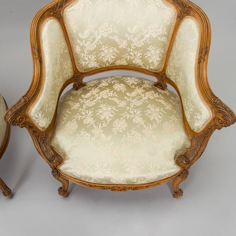 Soffa och fåtöljer, ett par, omkring 1900.