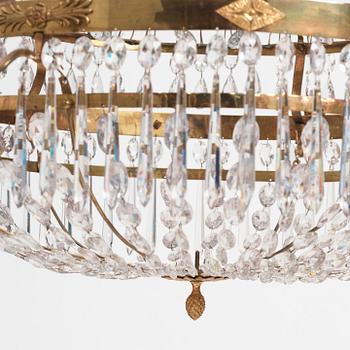 A late Gustavian gilt-brass and cut-glass six-light chandelier, Stockholm, circa 1800.