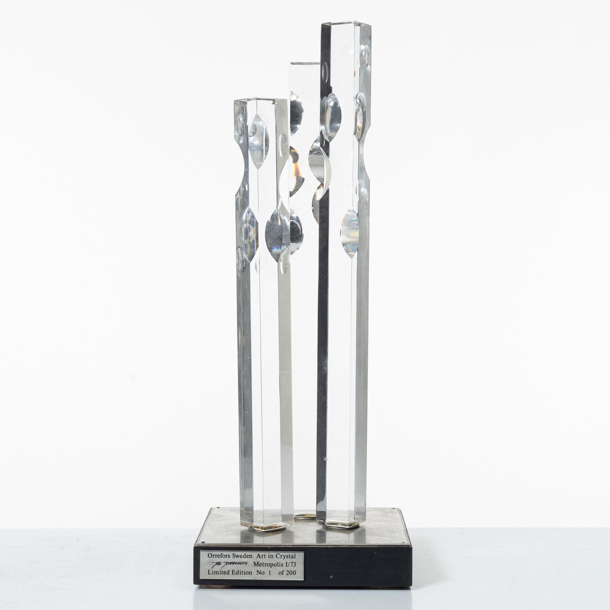 Jan Johansson, skulptur, "Metropolis I", Orrefors, 1973.