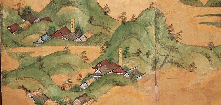 A Japanese six fold screen, Edo period (1603-1868).