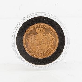 Gold coin Sweden, Oscar II 20 kr, 1884.