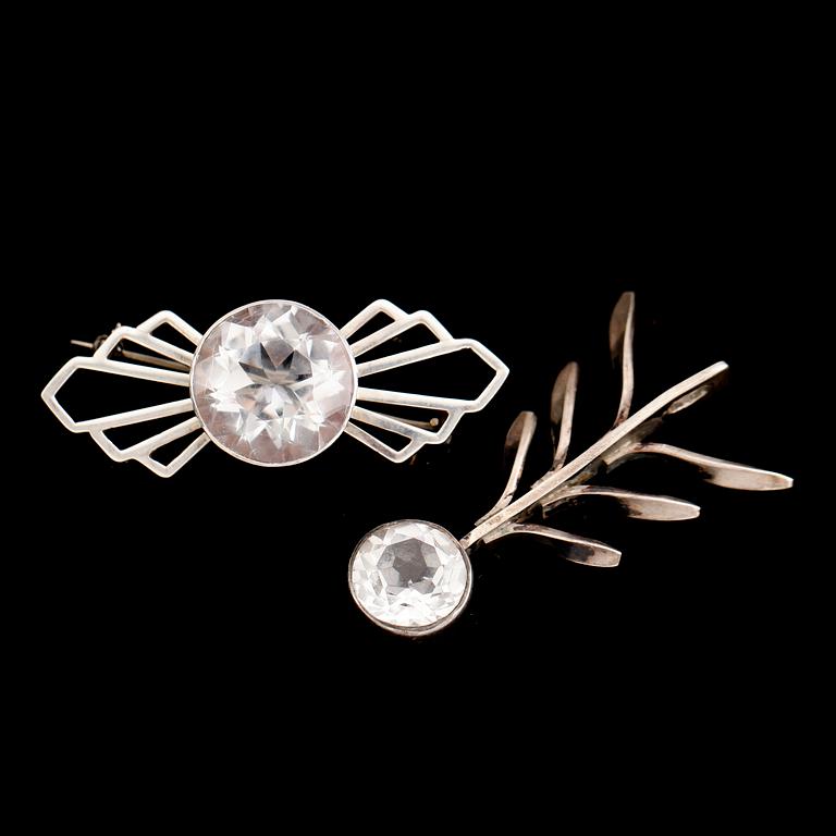 HÄNGE OCH BROSCH, silver och bergskristall, 1960-/70-tal.